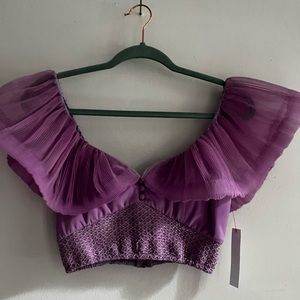 Alice and Olivia purple ruffle top blouse sample small